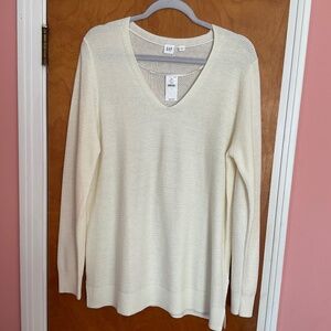Gap Tunic Sweater Women’s Sz L Cream Brooklyn V-neck Wool Blend Sheer NWT